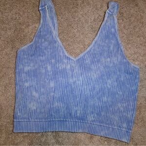 Zenana Outfitters Blue Ribbed Cropped Tank Top
